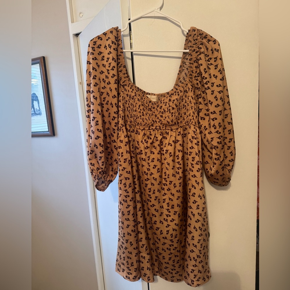 Altar'd State Tan and Black Printed Long Sleeve Dress